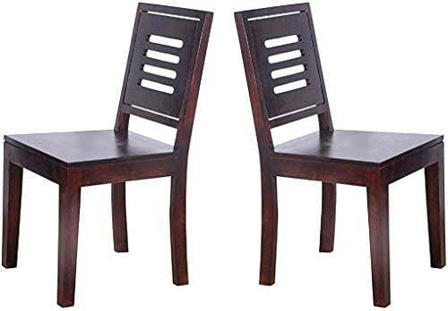 Image of Amazon Brand - Solimo Sheesham Wood Belper Dining Chair Without Cushoin, Set of 2 Wooden Study Chair for Living Room Home Office (Walnut Finish)