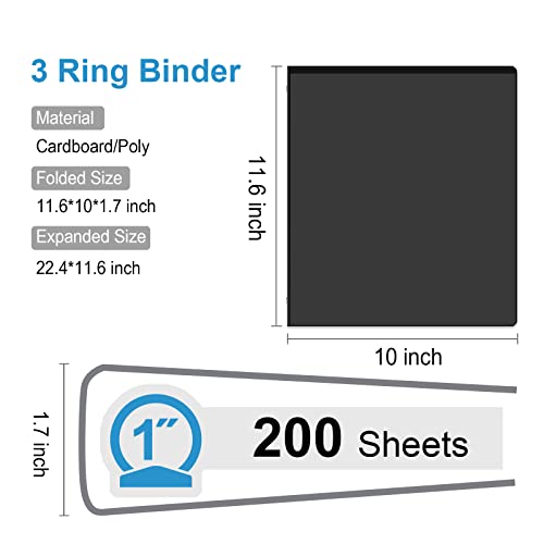 Comix Durable 1 Inch Round Ring View Binder, Standard 1" 3 Ring Binder For 200 Sheets Of Us Letter Size Paper, 12 Pack (Black) #TOP1