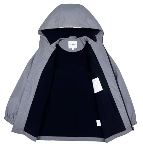 Image of Boys Girls Rain Jackets Waterproof Hooded Fleece Raincoats Lightweight Windbreakers for Kids