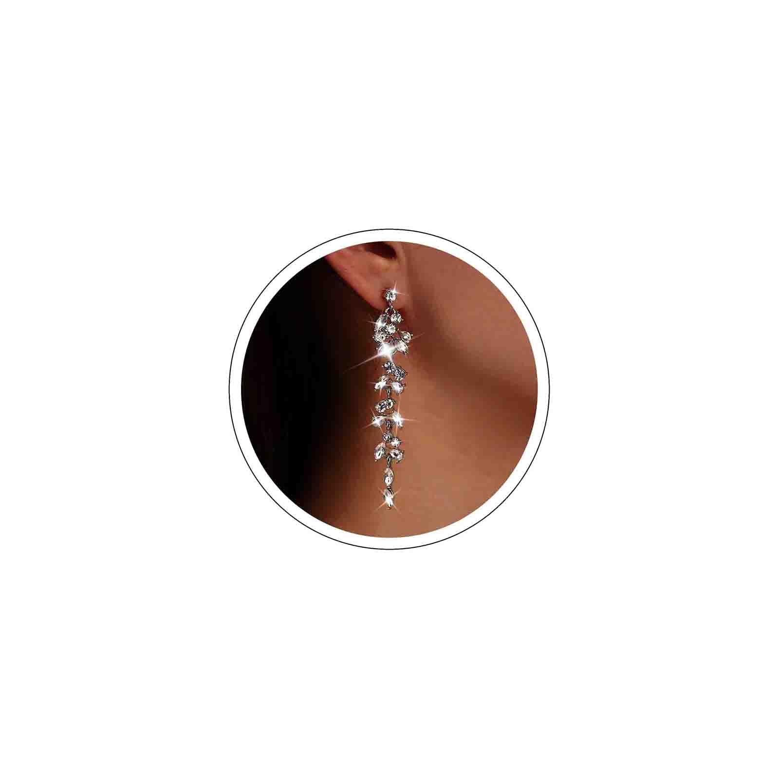 Atentuyi Pendientes Largos De Diamantes De Imitación Pendientes De Plata De La Hoja Cz Gota Pendientes De Araña Joyería Para Mujeres Y Niñas