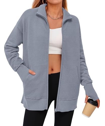 Image of PRETTYGARDEN Womens Long Sleeve Zip Up Ribbed Cardigan Sweaters