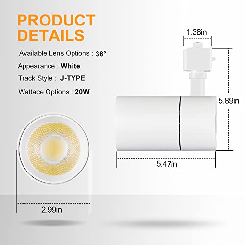 Vanoopee 3-Color J Type Track Lighting Heads 20W For Juno Rail - Dimmable Bright Led Track Light Fixtures 3000K 4000K 5000K Ceiling Spotlight For Accent Task, No Flicker Cri90+ 36° 2000Lm White 3 Pack #TOP6