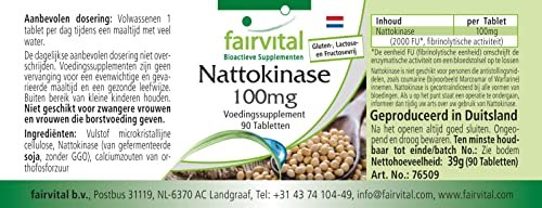 Fairvital | Nattokinase 100mg - 2000 FU - VEGANA - Dosis elevada - 90 Comprimidos - Calidad Alemana
