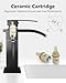 GBBNE Waterfall Bathroom Faucet 1 Hole, Single Hole Bathroom Faucet, Single Handle Vanity Sink Faucet with Deck Plate, Pop-up Drain & Supply Lines, Matte Black