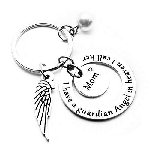 Mom Memorial Keychain Gift Loss Of Mother Jewelry I Have A Guardian Angel In Heaven I Call Her Mom Keychain Sympathy For Remembrance Memory Gifts #TOP6