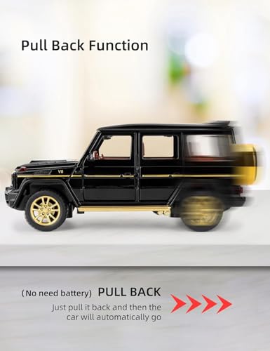Image of 1:32 Scale Car Model Compatible Collectible Benz G63 AMG Diecast Toy Vehicle, Zinc Alloy Pull Back Toy Car with Sound and Light for Adults, Boys, and Girls (Black)
