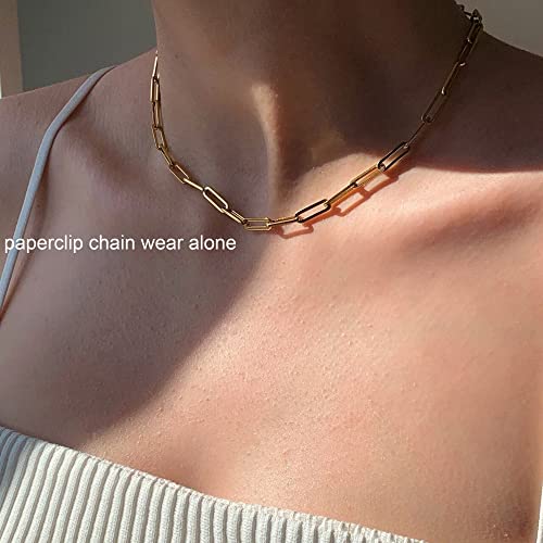 Tewiky Layered Necklaces For Women, Dainty Gold Layered Cross Paperclip Chain Necklace 14K Gold Plated Cross Pendant Choker Necklaces Simple Gold Necklace Jewelry For Women Girls #TOP4