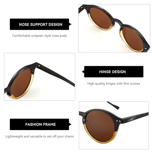 ZENOTTIC Polarized Round Sunglasses Trendy Retro Sun Glasses Women Grey Tortoise Shades for Men UV400 Protection4