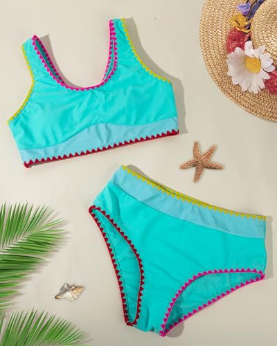 Girls Swimsuits Bathing Suit Bikini Set V Neck Twist Cross Swimwear with Cover Up Skirt for Teens 9-15T4