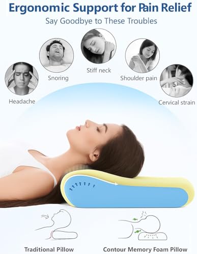 Image of ๐๐ข๐ฆ๐ ๐๐ฅ Memory Foam Pillow, Contour Cervical Orthopedic Memory Foam Pillows Supports Neck Pain and Shoulder Pain for Sleeping, Ergonomic Cervical Neck Support Pillow (B - White)