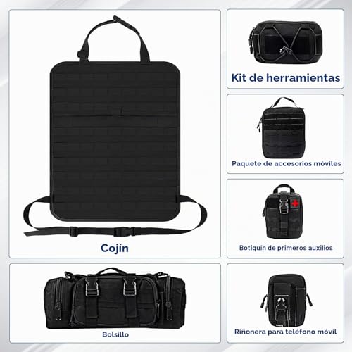 Miniatura 5 de Organizador Táctico De Asiento De Coche Con 5 Bolsas Desmontables, Protector De Respaldo De Coche Oxford 600d, Impermeable, Organizador Táctico Para La Mayoría De Coches, Suv, Camionetas