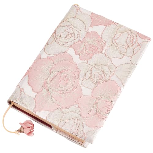CRASPIRE Copertina per Libro Adatta al Formato A5 83 x 63 Pollici in Morbido Tessuto Satinato con Fiori di Rosa Rosa Lavabile Segnalibro Copertina Rigida Copertina Morbida Protezione per Libri