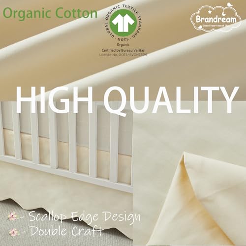 Image of Brandream Scallop Edge Cotton Crib Skirt Toddler Bedskirt Baby Nursery Crib Bed Skirt Boho Bohemian Neutral Solid Color Vintage Ivory Cream Off Farmhouse Chic Boho Bohemian Skirt