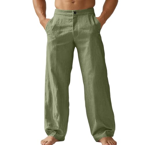 Pantalón genérico de lino para hombre, cintura elástica, pantalones de yoga de verano, ligero, corte recto con cordón de ajuste, informal, ropa barata blanca, pantalones japoneses, talla grande, verde