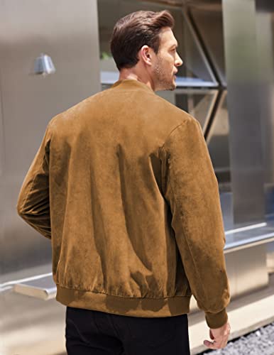 Coofandy Mens Coat Casual Bomber Vintage Zip-Up Faux Suede Varsity Jacket, Light Brown, Small #TOP4
