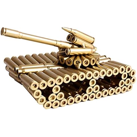 Singeek Bullet Shell Casing Shaped Army Tank Metal Sculpture with Functional Wheels,Great Decorative Artwork Model Gift for Home,Study Room Decorations (Disc Tank) Cover