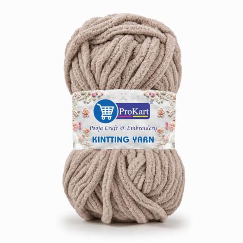 Image of ProKart Premium Blankie Wool, Plush & Cuddly, Chenille Yarn Supersoft Hand Knitting Wool Ball | Blanket Thick /Mottu Yarn Ball Suitable for Hand Knitting and Crocheting (Light Mud, 100gms x 4 Pack)