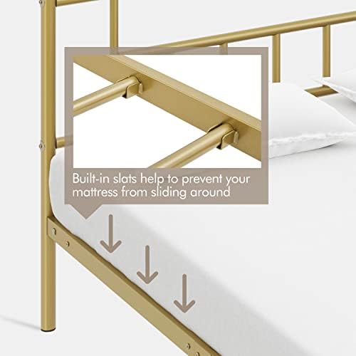 Yaheetech 13 inch Full Size Metal Bed Frame with Headboard and Footboard Platform Bed Frame with Storage No Box Spring Needed Mattress Foundation Antique Gold