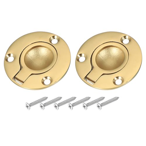 Image of PATIKIL 2" Flush Pull Ring Handles, 2 Pcs 316 Stainless Steel Round Recessed Door Pull Hidden Boat Hatch Latch with Screws for Marine Yacht Furniture, Gold