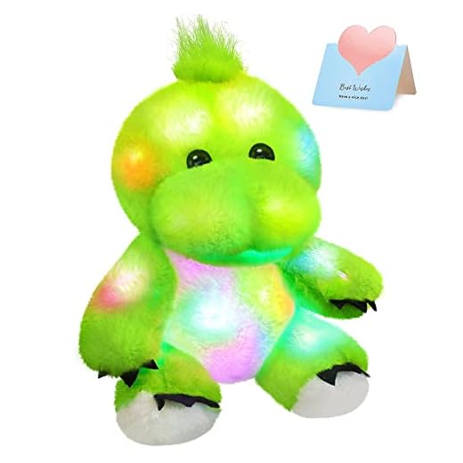 BSTAOFY 11'' Light Up Dinosaur Stuffed Animals Cute LED T-Rex Soft Plush Toy Glow in The Dark Gifts for Kids Boys Girls Birthday Holiday, Green