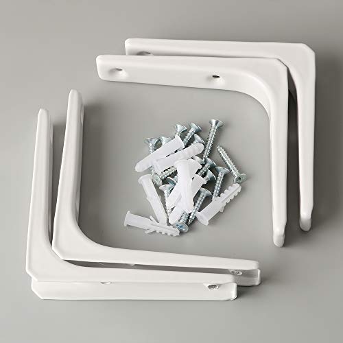 Sayayo 4 Pcs Iron Wall Shelf Bracket, 4 X 4 Inch Heavy Duty Shelf Support Bracket Decorative Joint Angle Bracket, Bright White #TOP7