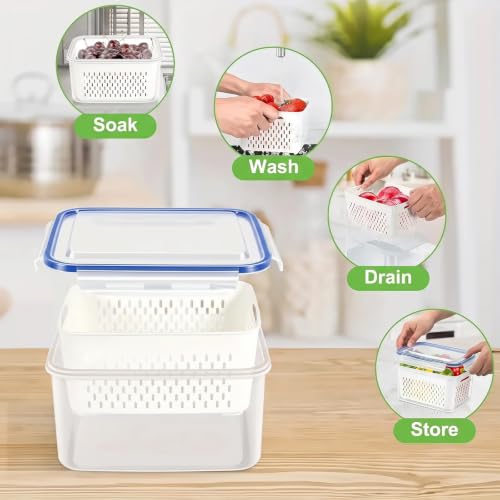 3pcs 4 in 1 Fruit Storage Containers for Fridge with Removable Colanders 3pcs 4 in 1 Fruit Storage Containers for Fridge with Removable Colanders - Image 3