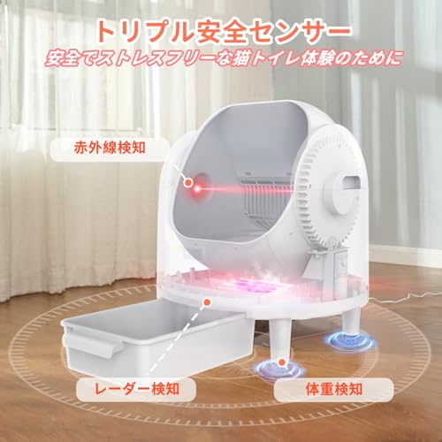 Aoruefar 猫 トイレ 自動 全自動猫トイレ 革新屋根なしオープン＆広々設計 二重脱臭 多頭飼い対応 11つのセンサー搭載 お手入れ簡単 安全 スケジュール清掃 静音 猫砂節約 体重管理 遠隔操作可能 IOS/Android対応 の商品画像 6