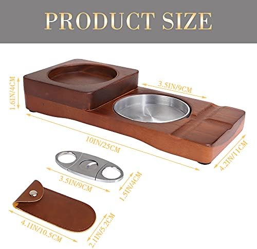 X-BLTU Wooden Cigar Ashtray Wood Solid Cigar Ashtray Whiskey Glass Tray and Cigar Holder,Cigar Slot/Tray,Cigar Cutter with cover,Stainless Steel Pocket Cigar Tool,Cigar Whiskey Accessory Set