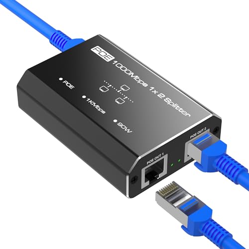 PoE Splitter 2 Port Gigabit PoE Switch Network Hub 1 in 2 Out Supports IEEE 802.3at/af (POE+/POE) Standards Power Over Ethernet Dual RJ45 Splitter for Cat5e/6/7/8 Cable Distance Up to 328 Ft.