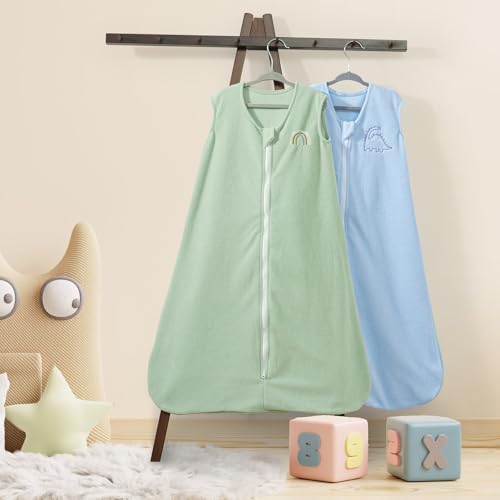 Image of PHF Warm Micro-Fleece Baby Sleep Sack 12-18 Months, Soft Baby Wearable Blanket, 2-Way Zipper Sleeping Bags, 2 Pack Comfy Sleeping Sack for Infant Newborn Boys, Large Size, Blue & Sage Green