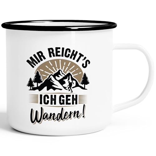 MoonWorks® Emaille-Tasse Wanderer Mir reichts ich geh wandern Geschenke für Wanderfreunde Outdoor Emaille-weiss-schwarz standard