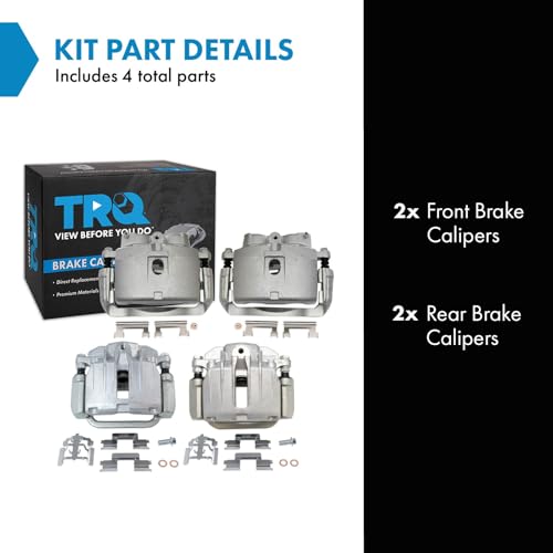 Image of TRQ Front and Rear Brake Caliper Set Zinc Coated Brackets Hardware Compatible with 2003-2005 Cadillac DeVille 2006-2011 DTS