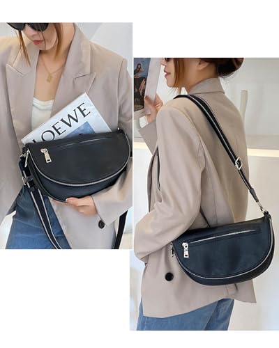 Crescent Bag for Women and Men, Fashion Medium PU Leather Folding Crescent Moon Bag Single Shoulder Bag with Adjustable Strap (Z-PU-Black)2