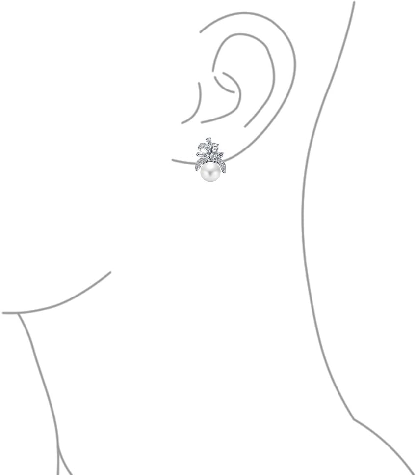 Vintage Victorian Holiday Style Cocktail Wedding Bridal Clear Blue Ribbon baguette Cubic Zirconia CZ Bow Drop Stud Earrings For Women Silver Plated - Image 3