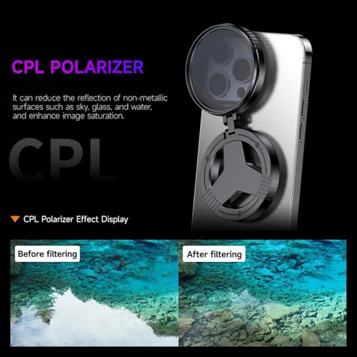 Image of Magnetic CPL Filter for iPhone 12-17, 52mm, Anti-Glare Lens | 52mm Glass Optics, Quick Mount, 360 Rotatable Ring, Reduces Reflections Enhances Colors, Ideal for Outdoor Photography