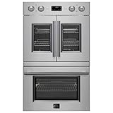 FORNO Asti 30-Inch Electric French Door Stainless Steel Wall Double Oven - 240V 7000W 7.36 Grand Total Cu. Ft. Electric Oven with LED Display Screen & Safety Lock - Wall Oven with 4 Telescopic Racks