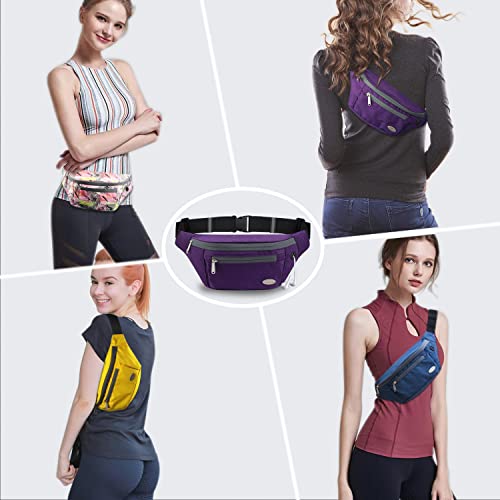 Entchin Fanny Pack for Women Men with 4-Zipper Pockets, premium fashion Waist Pack Crossbody Bum Bags for Hiking, Running, Travel, Cycling and Casual(Purple)