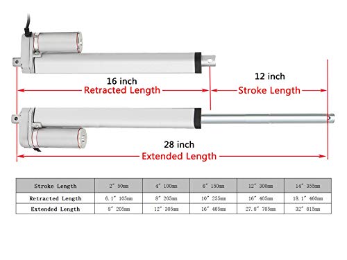 Sovik 12V Dc 12 Inch 300Mm Stroke Linear Actuator Heavy Duty 750N 165Lbs Maximum Lift #TOP3