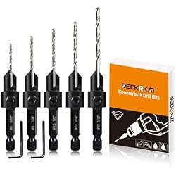 5-pc Woodworking Countersink Counterbore Drill Bit Set 3in1 for #6 8 10 12 16 Screws, M2 Pilot Drill Bits Adjustable Depth, 82-Degree Chamfer with Stop, 1/4” Hex Shank, Includes 2 Allen Wrenches