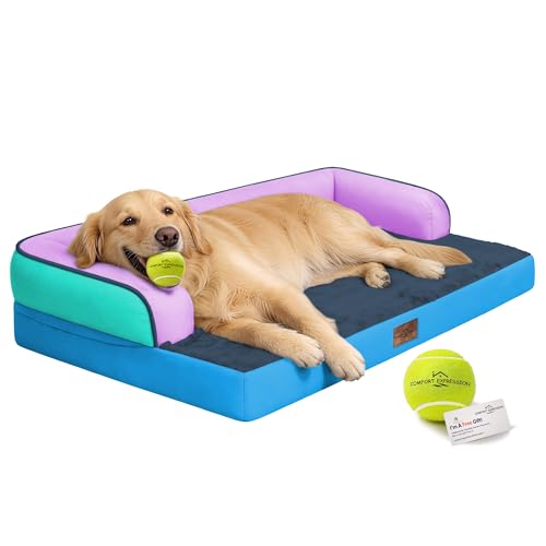 Image of Comfort Expression Washable Orthopedic Dog Bed for Extra Large Sized Dogs | Waterproof Memory Foam Pet Bed 42x30 Inch with Removable Cover with Non-Slip & Bolster