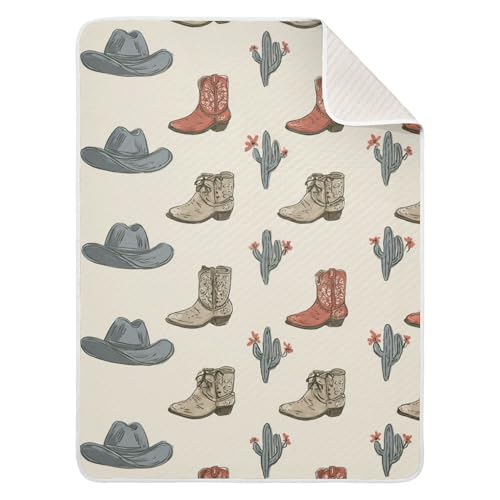 Image of Western Cowboy Boots Vintage Baby Blankets Soft Warm Crib Stroller Blanket for Toddler Newborn Girls Boys 30x40in
