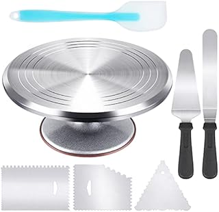 Kootek 12 Inch Cake Turntable Cake Decorating Kit Supplies, 7 Pcs Baking Supplies Aluminium Alloy Revolving Cake Decorating Stand, with 3 Icing Smoother, Icing Spatula, Silicone Spatula, Cake Cutter
