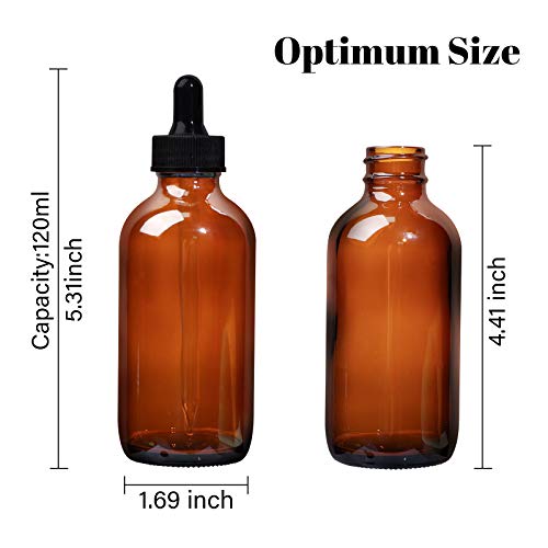 HWASHIN 12 Pack 4oz Amber Glass Bottles with Glass Eye Droppers for Essential Oils, Perfumes & Lab Chemicals (1 Brush, 2 Funnels, 2 Extra Droppers, 24 Pieces Labels & 30ml Measuring Cup Included) by HWASHIN - Image 2