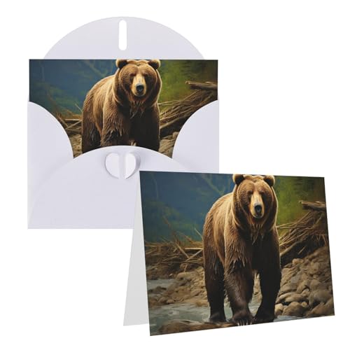QMNEHJ グリーティングカード サンキューカード 封筒付き ブランクノートカード 4x6インチ バースデーカード ヒグマ ウェディングカード お悔やみカード おもしろい 思考カード あらゆる機会に