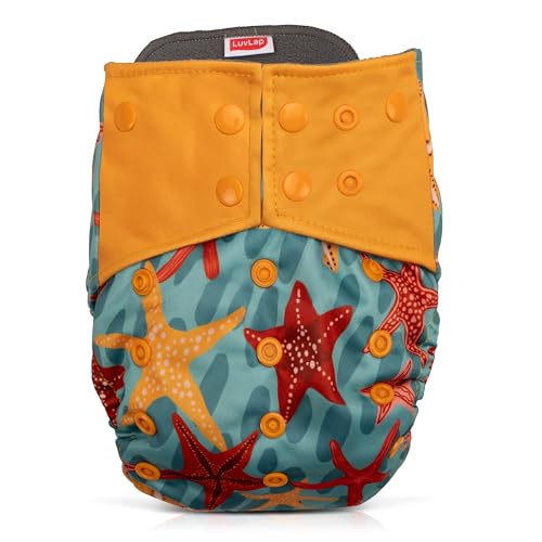Image of LuvLap Reusable Baby Cloth Diaper, Double Leak Guard, High Absorption, Quick dry, Stain-Proof Comfort & Protection, 3m+, adjustable waist & height with snap buttons, Absorbent insert, blue stars