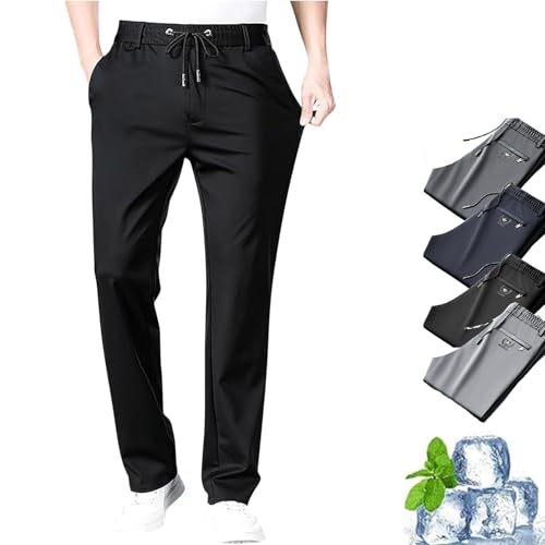 Airflexion Pants, AirFlexion - Pull On Ice Silk Comfort Everyday Pants, Elastic Waist Drawstring Lightweight Trousers
