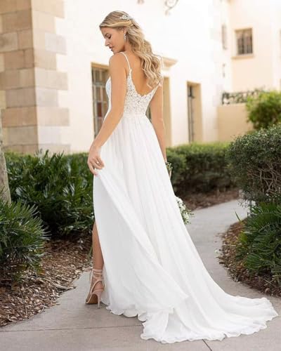 Womens' Beach Wedding Dresses for Bride Vneck Lace Bridal Wedding Gowns for Bride2