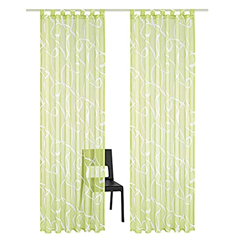 SIMPVALE Lot de 2 Rideaux Voilages avec Pattes –Transparents Rideau avec Rayures – pour Chambre à Coucher, Salon, Balcon, Vert, 140x145cm
