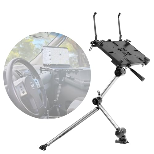 Mount-It! Car Laptop Mount, No-Drill Passenger Seat Vehicle Stand for Up to 17″ Laptops & Tablets, Full Motion with Lockable Joints & USB Cooling Fan