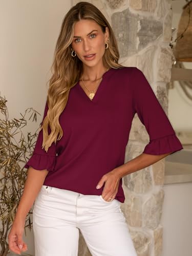 ANRABESS Blouses for Women Dressy Casual 3/4 Sleeve V Neck Shirts Business Work Tunic Tops 2025 Fall Outfits Clothes2